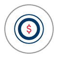 A dollar sign in the centre of a target; showing that our Lending Specialists can help you with your financial goals.